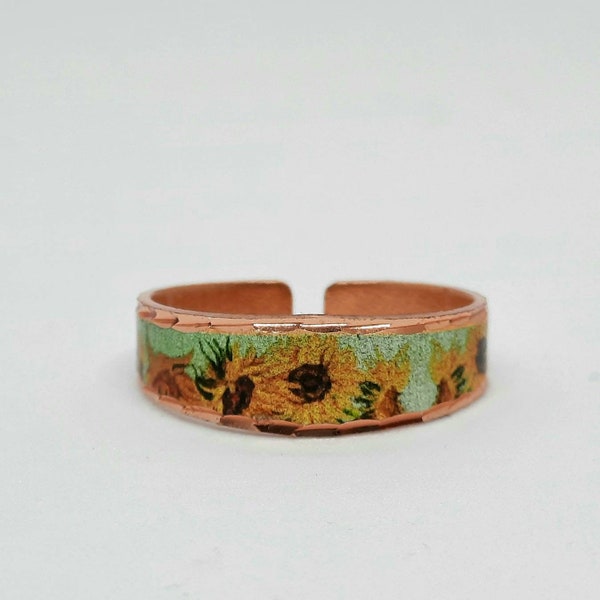 Van Gogh Tournesols Imprimer Bague fine, Bague réglable tournesols, Cadeaux Van Gogh, Cadeaux bague tournesols, Bague Van Gogh, Bijoux Van Gogh