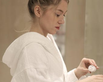 Turkish Cotton Terry Hooded Bathrobe, Unisex Spa Robe
