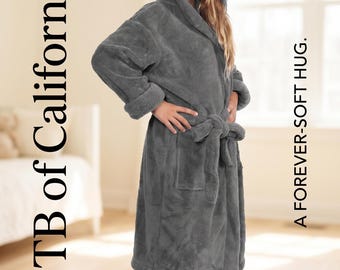 Personalized Kids Plush Hooded Robe, Turkish Microfiber, Embroidered