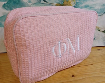 Sorority PERSONALIZED MAKEUP BAG Embroidered or Blank Waffle Bag Trendy Chick Colors 3810 MakeUp Bag Bridesmaid Make Up Bag Name Birthday