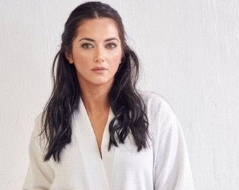 Turkish Cotton Kimono Robe - Diamond Pattern, Terry Cloth Bathrobe
