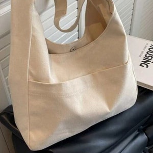 PERSONALIZED EMBROIDERED TOTEBAG One Handle Hobo Bag - Minimalist Cream or Black Color Minimalist Canvas Hobo Bag Kpop Ateez Bts Enhyphen