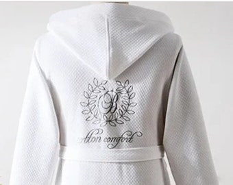 Personalized Cotton Waffle Hooded Robe - Embroidered Bridal Shower Gift