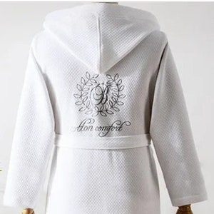 Cotton Hooded Bathrobe PERSONALIZED BRIDAL BATHROBES for Bridal Shower Long Waffle Unisex  7041 Embroidered Luxury Robe Gift Robe de Chambre