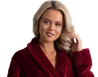 LUXURIOUS Personalized Gifts Burgundy SHAWL COLLAR Bathrobe Microfleece Robe de Chambre