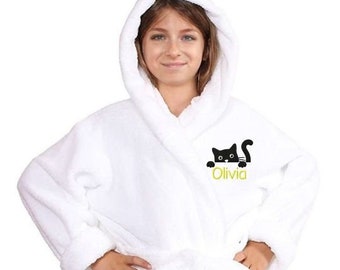 Personalized Catgirl Hooded Robe - Turkish Microfiber Plush, Custom Name