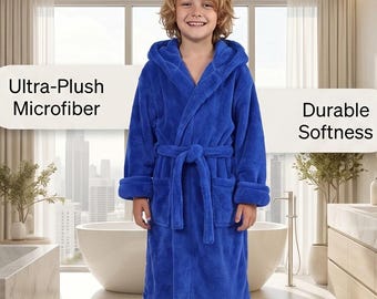 Personalized Plush Hooded Robe – Turkish Microfiber Kids Bathrobe