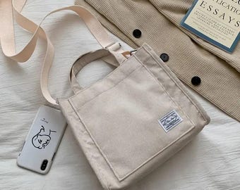 Personalized Embroidered Corduroy Bunny Shoulder Bag – Kpop Style Tote