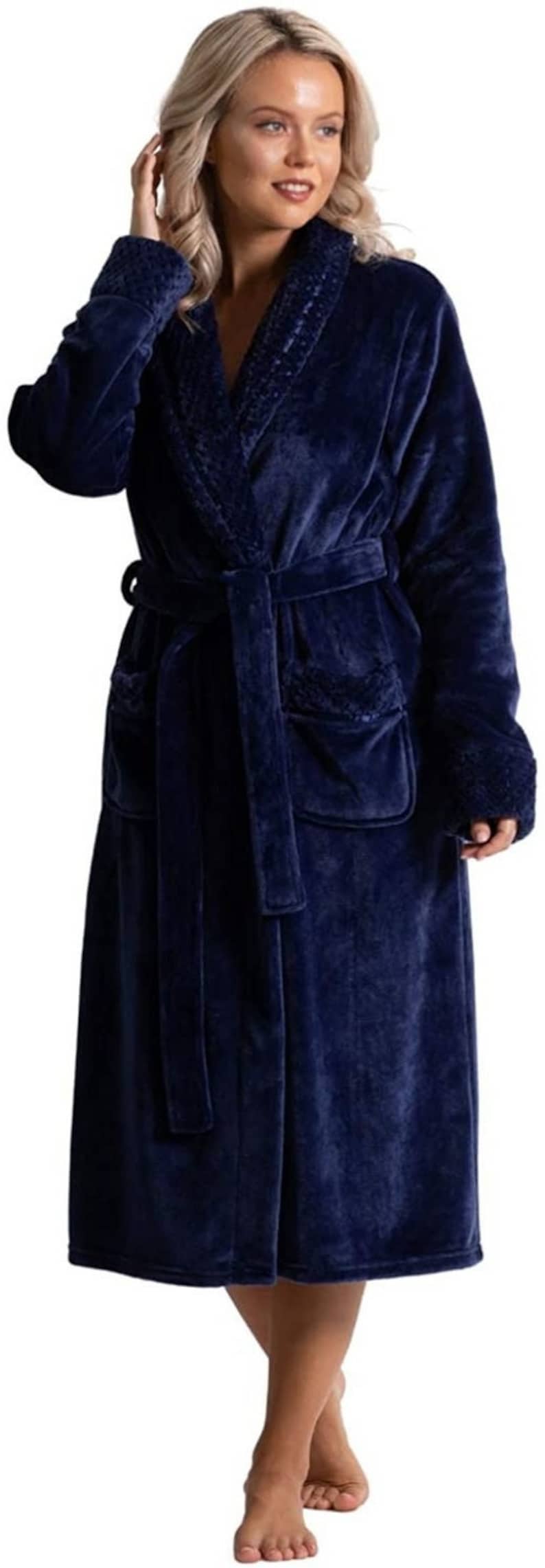 Navy Robe LUXURIOUS Personalized Gifts Navy Blue SHAWL COLLAR Bathrobe ...