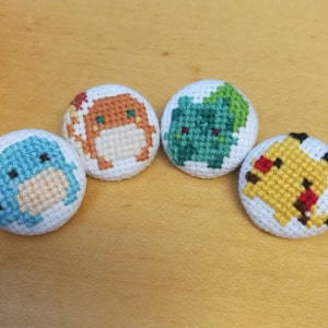 PokeNubs Starters Cross Stitch Pin/Magnet