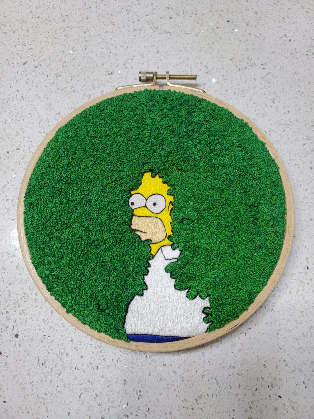 Homer Simpson Backs Into the Bushes Embroidery Hoop Wall Art French Homer Simpson Backs Into the Bushes Embroidery Hoop Wall Art French