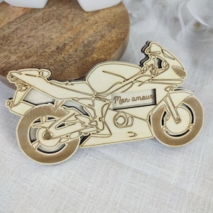 Annonce Grossesse Motard Personnalisée - Moto Sportive ou Cross - Gravure sur Bois