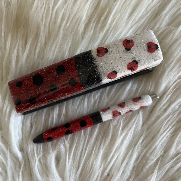 Ladybug Glitter Stapler Pen set office spring desk set custom stapler