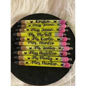 Personalized "Pencil" Teacher Pen - Refillable Custom Glitter Pen - Teacher Appreciation - End of School Year