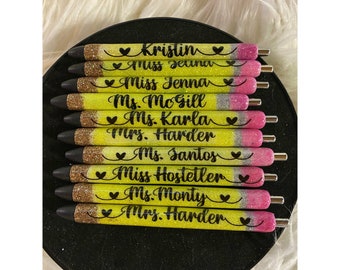 Personalized "Pencil" Teacher Pen - Refillable Custom Glitter Pen - Teacher Appreciation - End of School Year