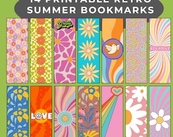 Bookmarks Bundle Instant Download Gift for Book lover and Book Reader Book Club Gifts for Reading Addicts Retro Summer Printable Bookmarks