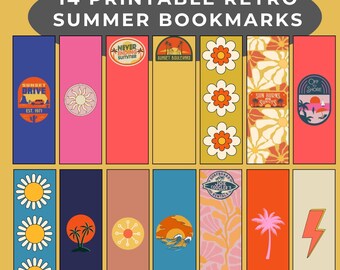 Bookmarks Bundle Instant Download Gift for Book lover and Book Reader Book Club Gifts for Reading Addicts Retro Summer Printable Bookmarks