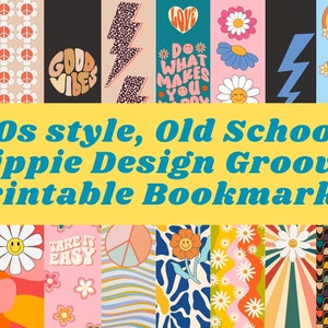 70s style Old School Hippie Design Groovy Muster Lesezeichen Bundle Printable Lesezeichen Good Vibes Buchclub Geschenke Buchliebhaber Geschenk Art Boho