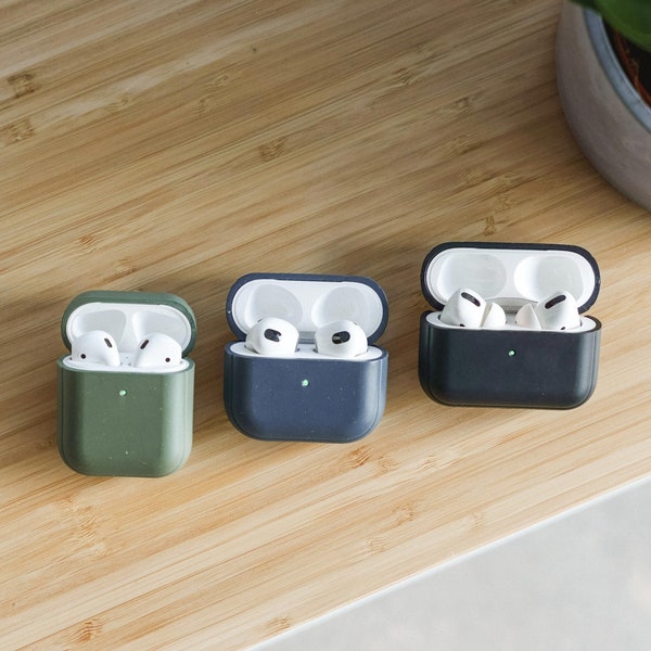 Funda AirPods sostenible, AirPods 1, 2, 3, Pro, Pro 2, materiales respetuosos con el medio ambiente, negro, gris, beige, verde, carga inalámbrica