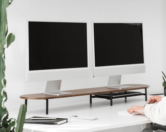 Monitorständer aus nachhaltigem Holz für ergonomisches Arbeiten, Home Office Bildschirmerhöhung mit Ablage