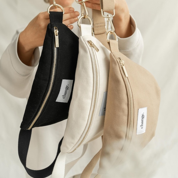 Change Bum Bag, Bauchtasche Damen, Crossbody Bag aus nachhaltiger Baumwolle in schwarz, beige, creme, groß & wasserabweisend