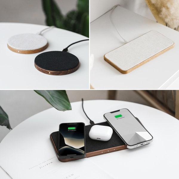 Wireless Charger induktive Ladestation aus Holz - mit Fast Charging Adapter (USB-C Anschluss)