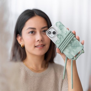 Étui iPhone avec chaîne de téléphone portable en Aqua Green, cordon amovible, sangle interchangeable, durable, iPhone 12, iPhone 13, iPhone 14, iPhone 15