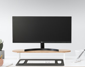 Wooden Monitor Stand & Vegan Leather Desk Pad