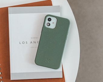 Coque iPhone durable en vert fabriquée à partir de matériaux respectueux de l'environnement, iPhone 12, iPhone 13, iPhone 14, iPhone 15 avec protection d'appareil photo