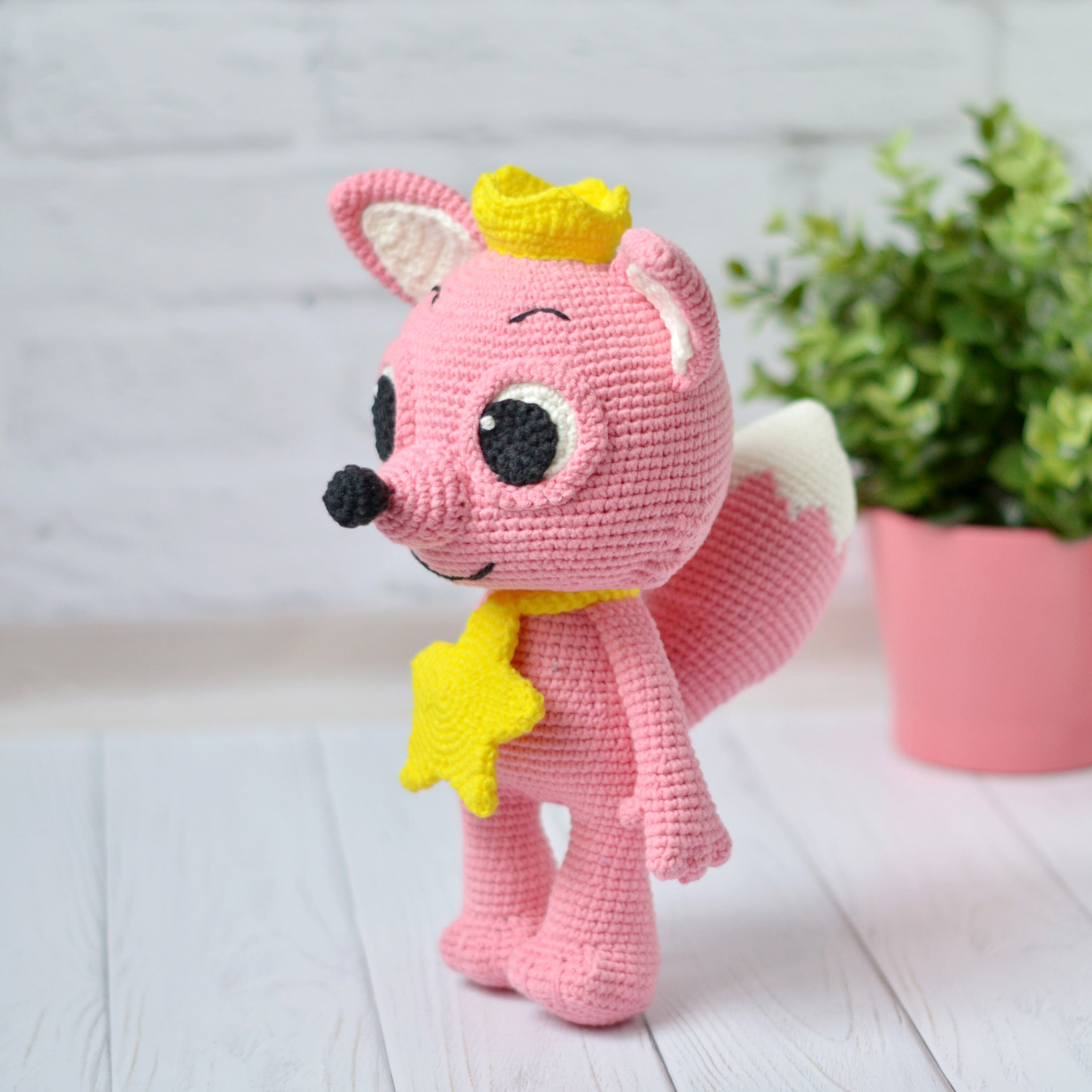 Crochet pink fox toy cartoon soft plush pink fox toy stuffed Etsy