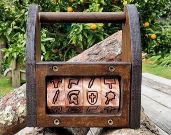 Escape Room lock &quot;Medieval / Roman numerals&quot; wooden padlock, escape room prop, escaperoom lock, cryptex container combination puzzle box