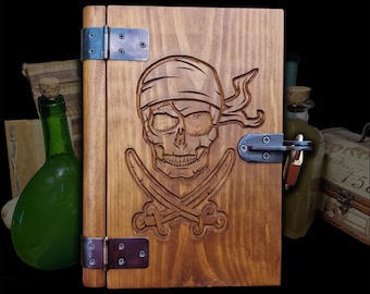 Pirate Treasure Box - Wooden Book Lockbox - RPG container - Escape Room prop chest - Role playing - Personalized gift box