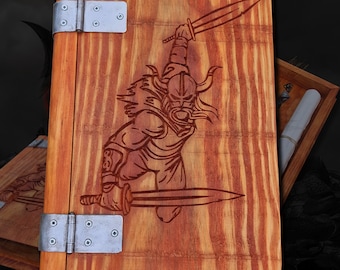 Viking Warrior Fury Barbarian Treasure Box - Wooden Book Lockbox container - Escape Room prop chest - Role playing - Personalized gift box
