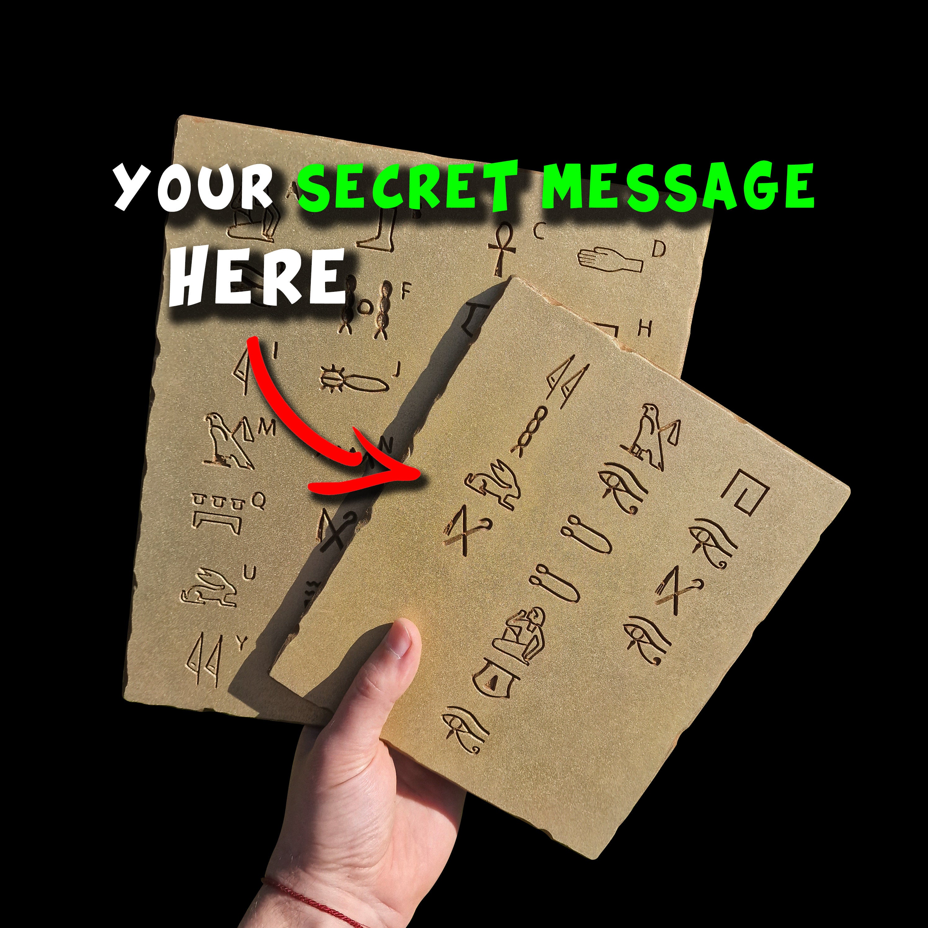 SECRET MESSAGE HIEROGLYPHICS Golden Tablets | Escape Room puzzle game and prop | Hieroglyph alphabet letters | Custom secret message