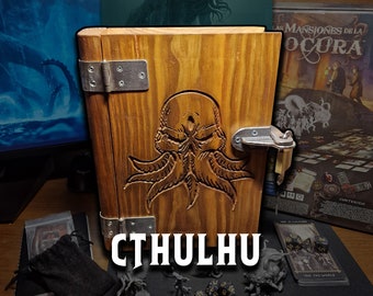 Cthulhu Treasure Box | Arkham Horror Wooden Book Lockbox | H.P. Lovecraft | RPG container - Escape Room prop chest - Role playing - Gift box