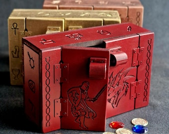 MEDIEVAL Treasure Chest - Box Container for Wooden Padlock - Escape Room Prop - Knight - Dragon