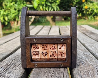 Escape Room box lock FANTASY puzzle wooden padlock, custom handmade antique prop, cryptex combination