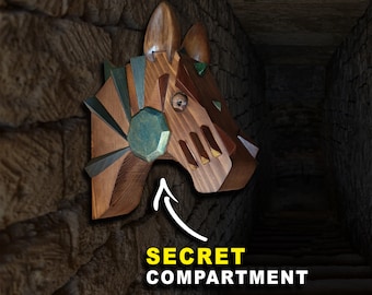 HORSE HEAD Secret Compartment | Hardwood Horse Head to Hang on the Wall with Secret Slot | Escape Room Box Prop to Hide a Treasure