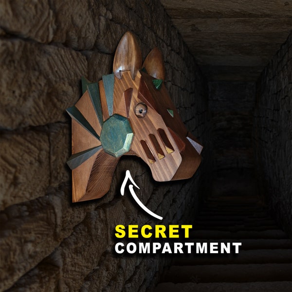 HORSE HEAD Secret Compartment | Hardwood Horse Head to Hang on the Wall with Secret Slot | Escape Room Box Prop to Hide a Treasure