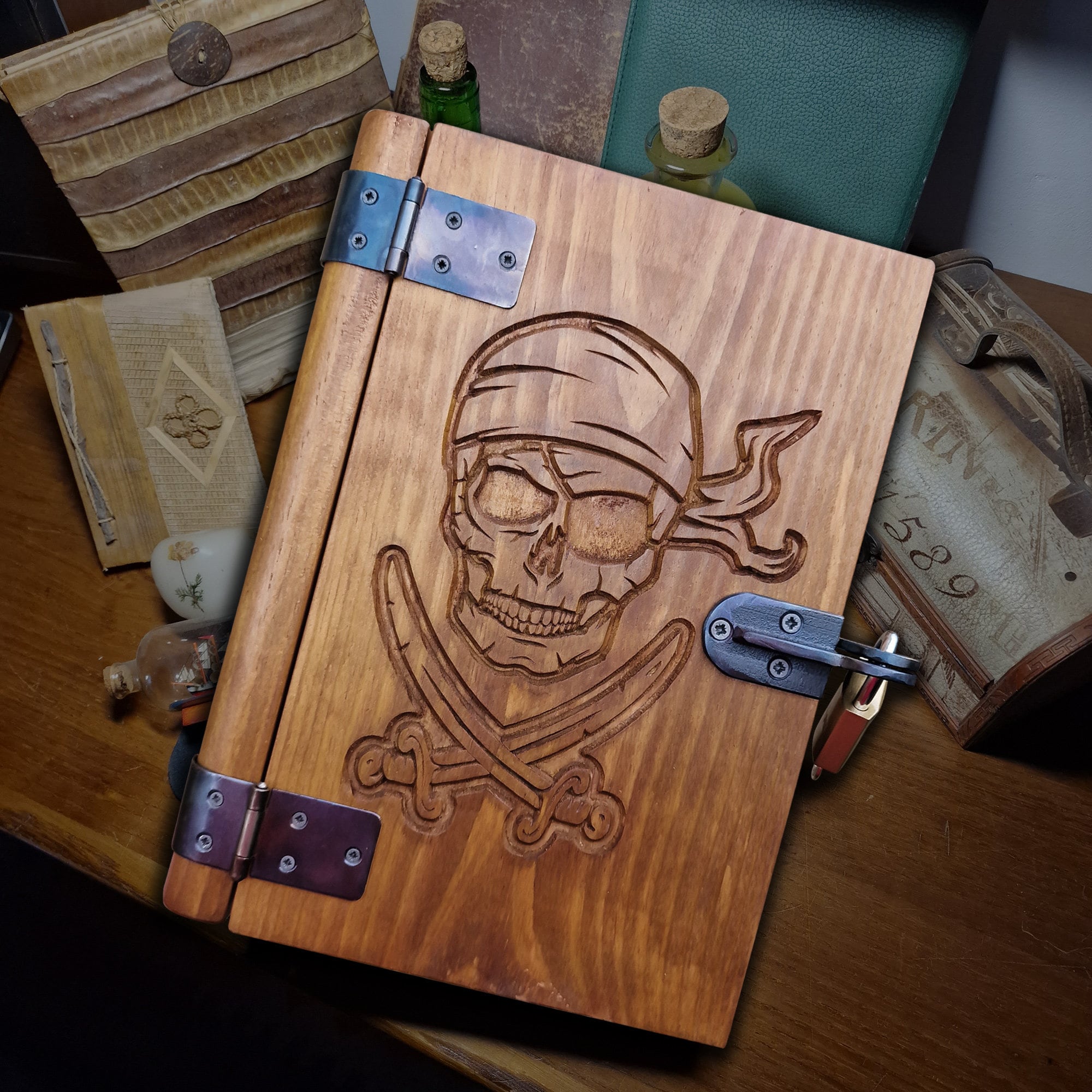Rpg Container Pirate Treasure Box - Wooden Book Lockbox - RPG Container - Escape Room ...