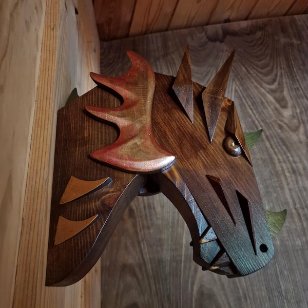 DRAGON HEAD Secret Compartment | Handmade Wooden Dragon Head to Hang on the Wall with Secret Slot | Escape Room Box Prop to Hide a Treasure