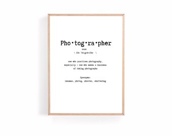 Photographer Definition Word Art, Black and White Printable, Instant Download