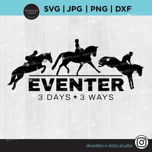 Vielseitigkeits-Svg, Vielseitigkeits-Sng-Datei, Cross County SVG, Dressur-Signatur, 3-Tage-Veranstaltung svg, Kombinierte Vielseitigkeits-Schnittdatei, Clipart für Pferde und Reiter, Vielseitigkeits-Sprenkel