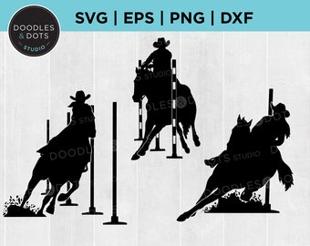 Pole Bending SVG, Gymkhana svg, Pole Bender SVG, American Quarter Horse, Rodeo Horse silhouette svg, Western Horse Barrel racing svg png