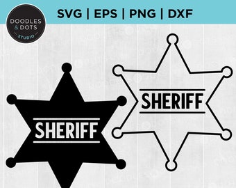 Sheriff SVG, Badge svg, Western SVG, Wild West clipart, Cowboy svg, Cowboy birthday invitation, Star Shaped Badge clipart, Sheriff's Badge