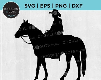 Quarter horse SVG | Cowboy SVG | Ranchhäst svg | Cowboy på häst clipart | Westernridning | Western Trailhäst | Rodeo svg png dxf Cricut