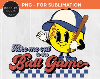 Softball sublimation, Take Me Out To The Ballgame PNG, Game Day png, Retro Groovy Softball, Softball Lover sublimation, Trendy Softball png