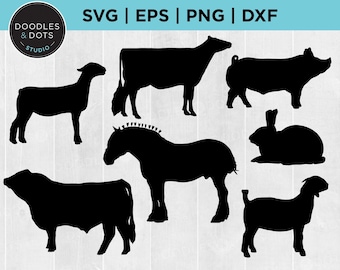 SVG bundle of Livestock images - Show Heifer, Show Pig, Goat, Rabbit, Lamb, Horse. SVG files for Cricut, Farming Logos, Stock Show Signs etc