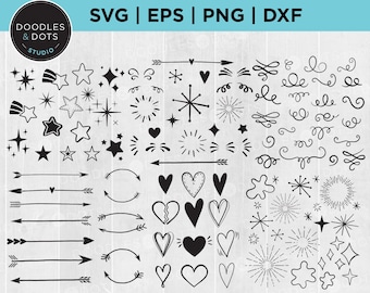 Design elements SVG | Embellishments Bundle SVG | Decorative add ons | Squiggles, Lines, Flourishes, Stars, Hearts, Arrows, Hand drawn SVGs