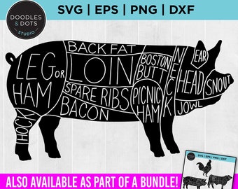 Pork Cuts SVG, Cuts of Pork SVG, Butcher Cuts, Hog svg, Butcher Chart for Pork clipart, Hog Farmer Pork Butcher Guide svg png dxf for Cricut